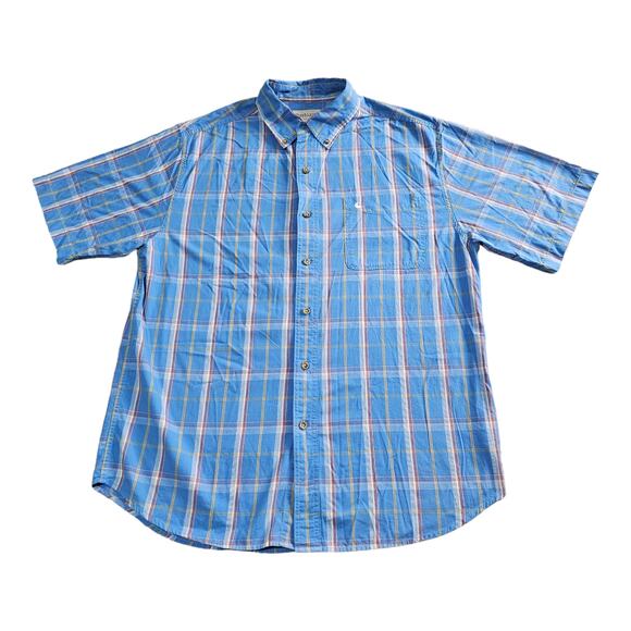Carhartt Shirt Men's L Blue Plaid Short Sleeve Button Down Pockets Casual Light - Picture 1 of 8